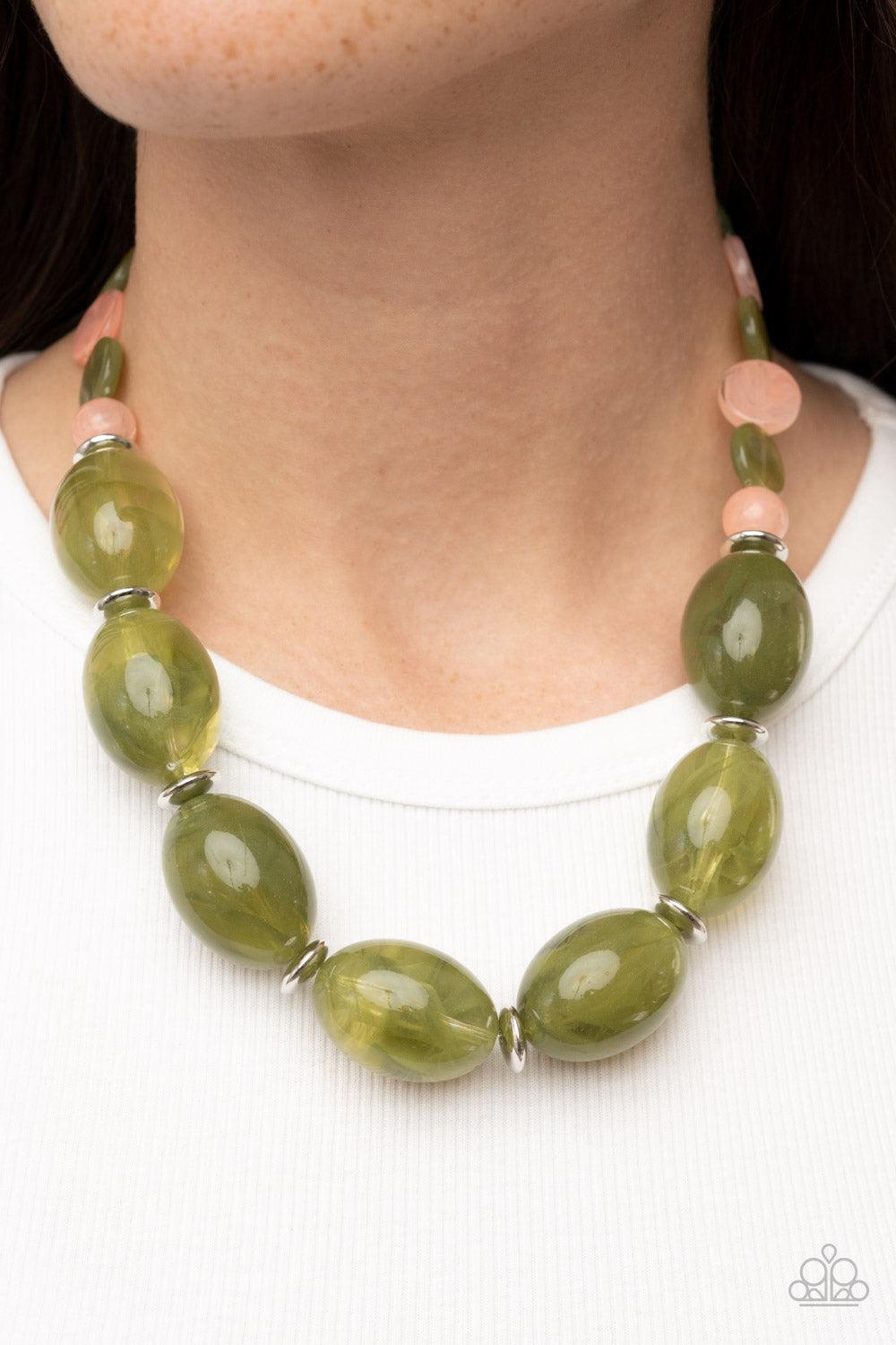 Belle of the Beach Green Acrylic Necklace - Paparazzi Accessories- on model - CarasShop.com - Paparazzi Jewelry by Cara Jewels