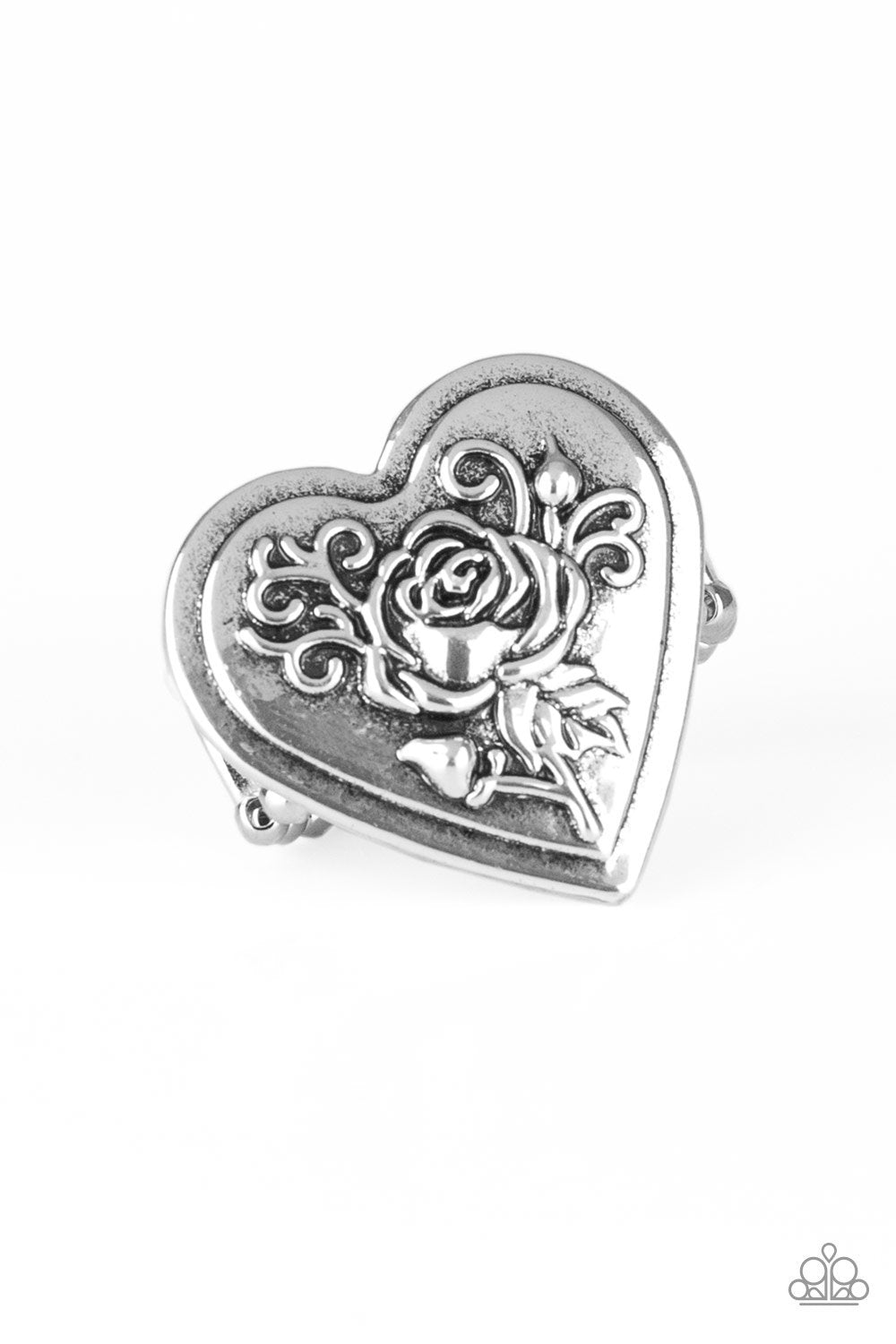 Beloved Bloom Silver Heart Ring - Paparazzi Accessories- lightbox - CarasShop.com - Paparazzi Jewelry by Cara Jewels