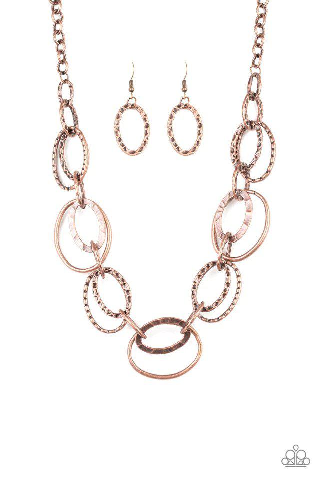 Bend OVAL Backwards Copper Necklace - Paparazzi Accessories- lightbox - CarasShop.com - Paparazzi Jewelry by Cara Jewels