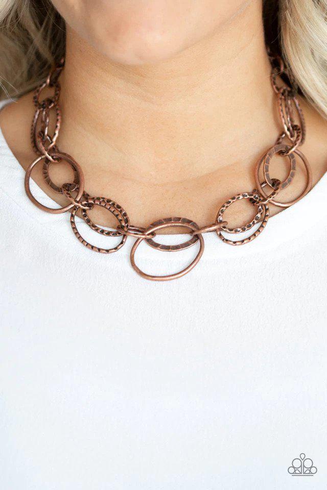 Bend OVAL Backwards Copper Necklace - Paparazzi Accessories- lightbox - CarasShop.com - Paparazzi Jewelry by Cara Jewels