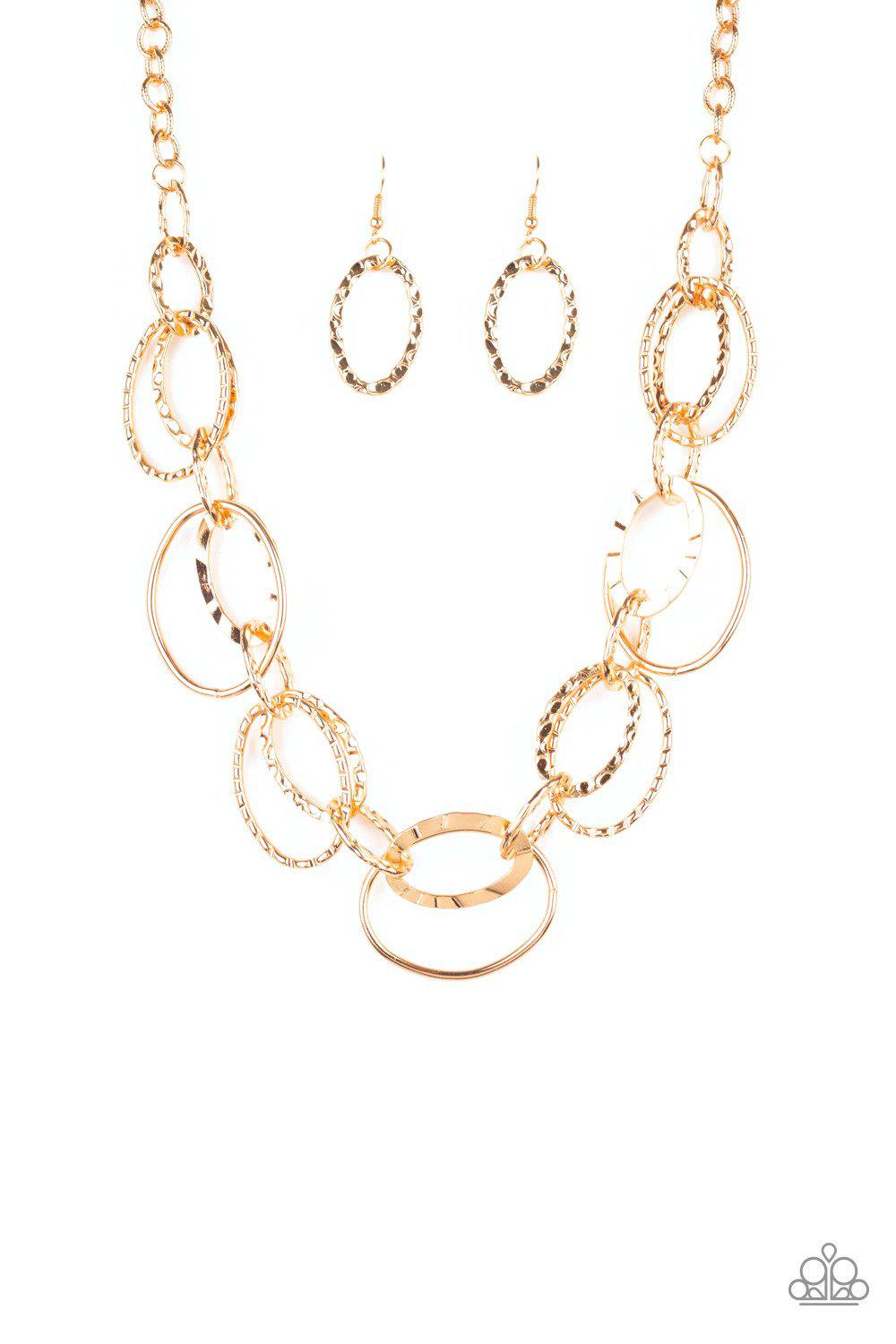 Bend OVAL Backwards Gold Necklace - Paparazzi Accessories- lightbox - CarasShop.com - Paparazzi Jewelry by Cara Jewels