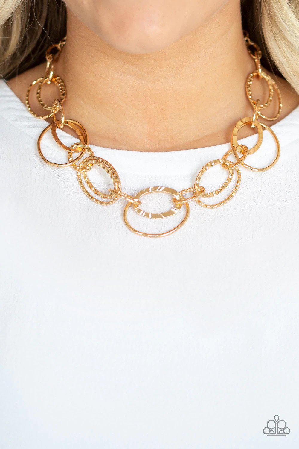 Bend OVAL Backwards Gold Necklace - Paparazzi Accessories- lightbox - CarasShop.com - Paparazzi Jewelry by Cara Jewels