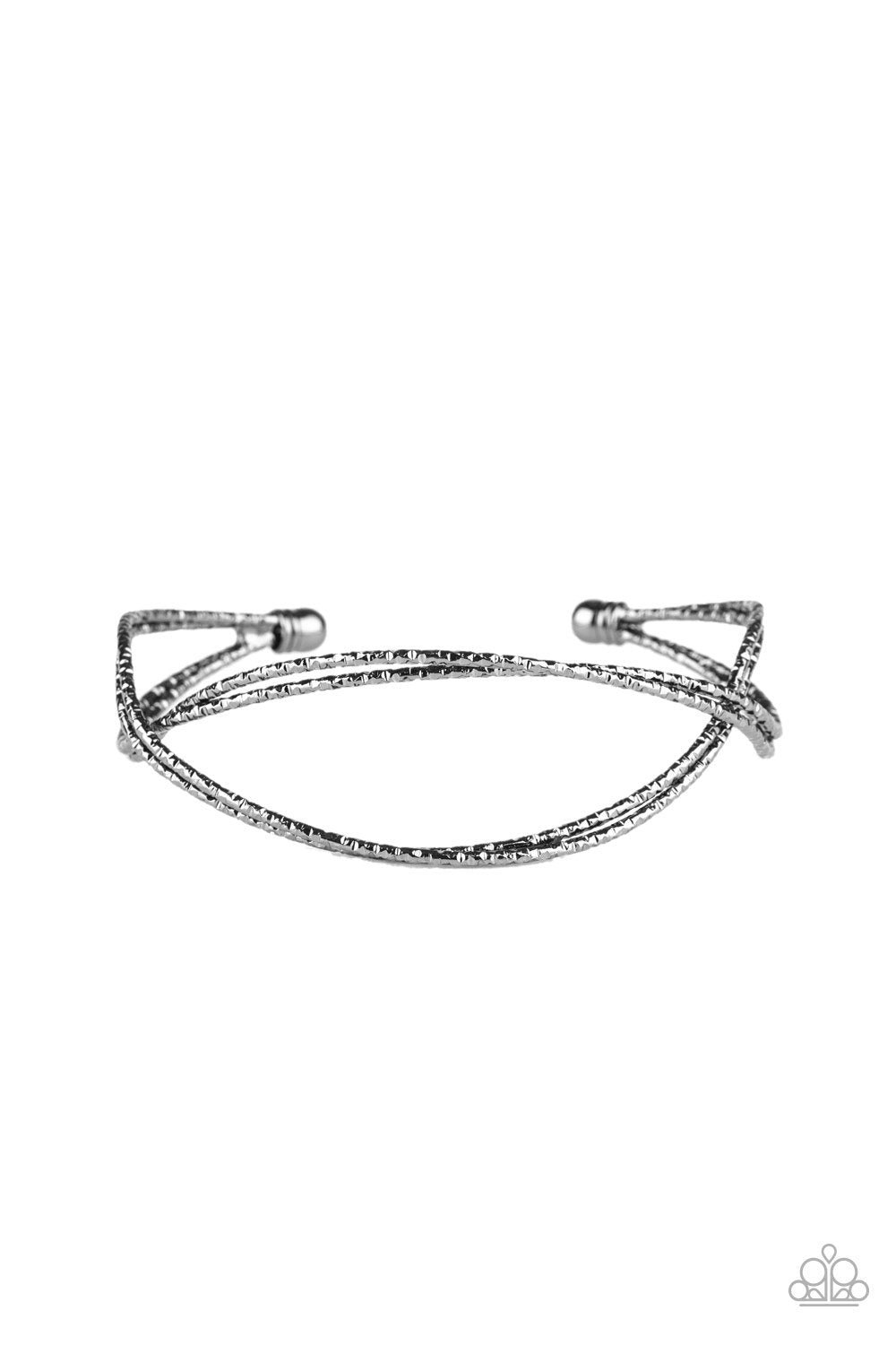 Bending Over Backwards Gunmetal Black Cuff Bracelet - Paparazzi Accessories- lightbox - CarasShop.com - Paparazzi Jewelry by Cara Jewels