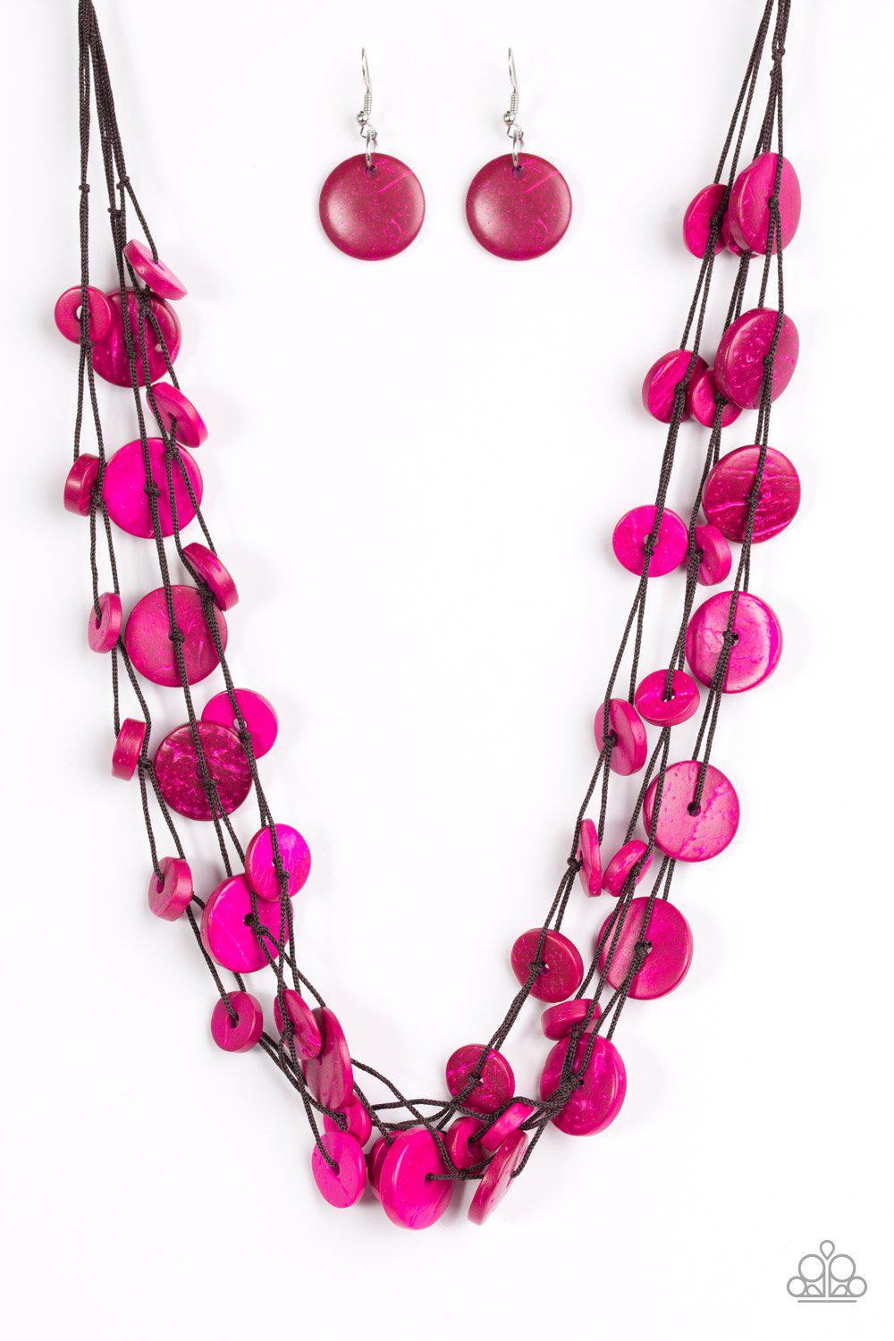 Bermuda Beach House Pink Wood Necklace - Paparazzi Accessories- lightbox - CarasShop.com - Paparazzi Jewelry by Cara Jewels