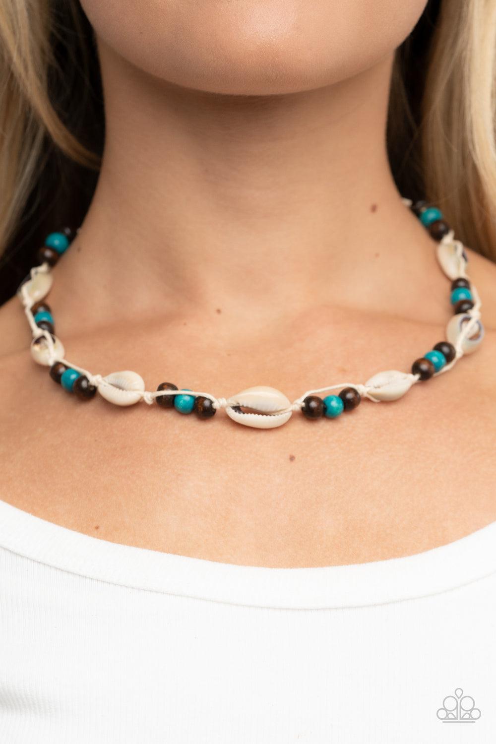 Bermuda Beachcomber Blue Urban Necklace - Paparazzi Accessories- on model - CarasShop.com - Paparazzi Jewelry by Cara Jewels