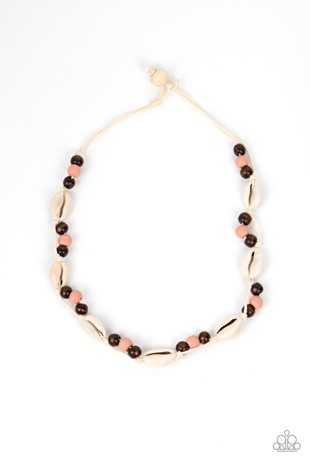 Bermuda Beachcomber Pink Wood & Shell Urban Necklace - Paparazzi Accessories- lightbox - CarasShop.com - Paparazzi Jewelry by Cara Jewels