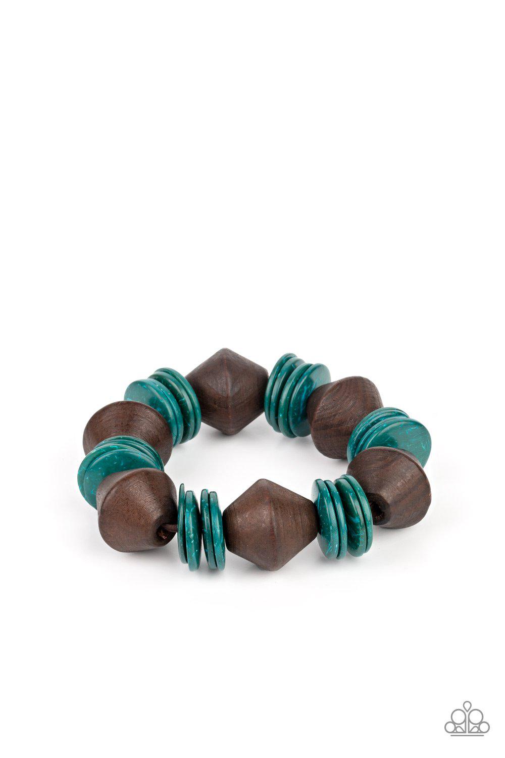 Bermuda Boardwalk Blue and Brown Wood Bracelet - Paparazzi Accessories- lightbox - CarasShop.com - Paparazzi Jewelry by Cara Jewels