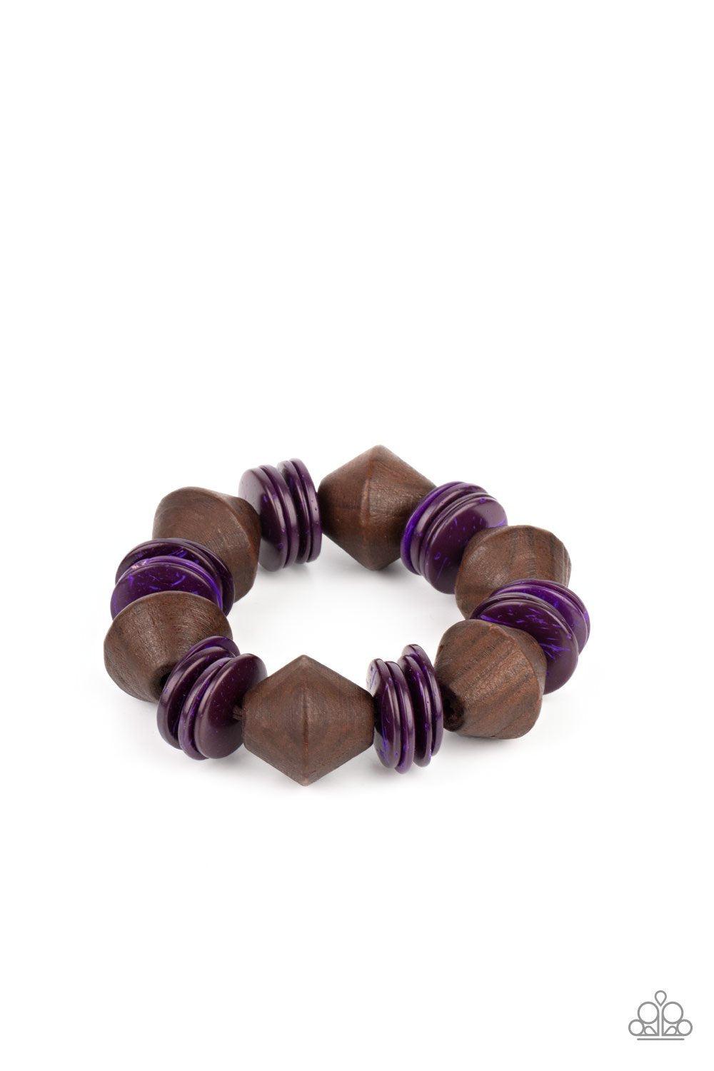 Bermuda Boardwalk Purple and Brown Wood Bracelet - Paparazzi Accessories- lightbox - CarasShop.com - Paparazzi Jewelry by Cara Jewels
