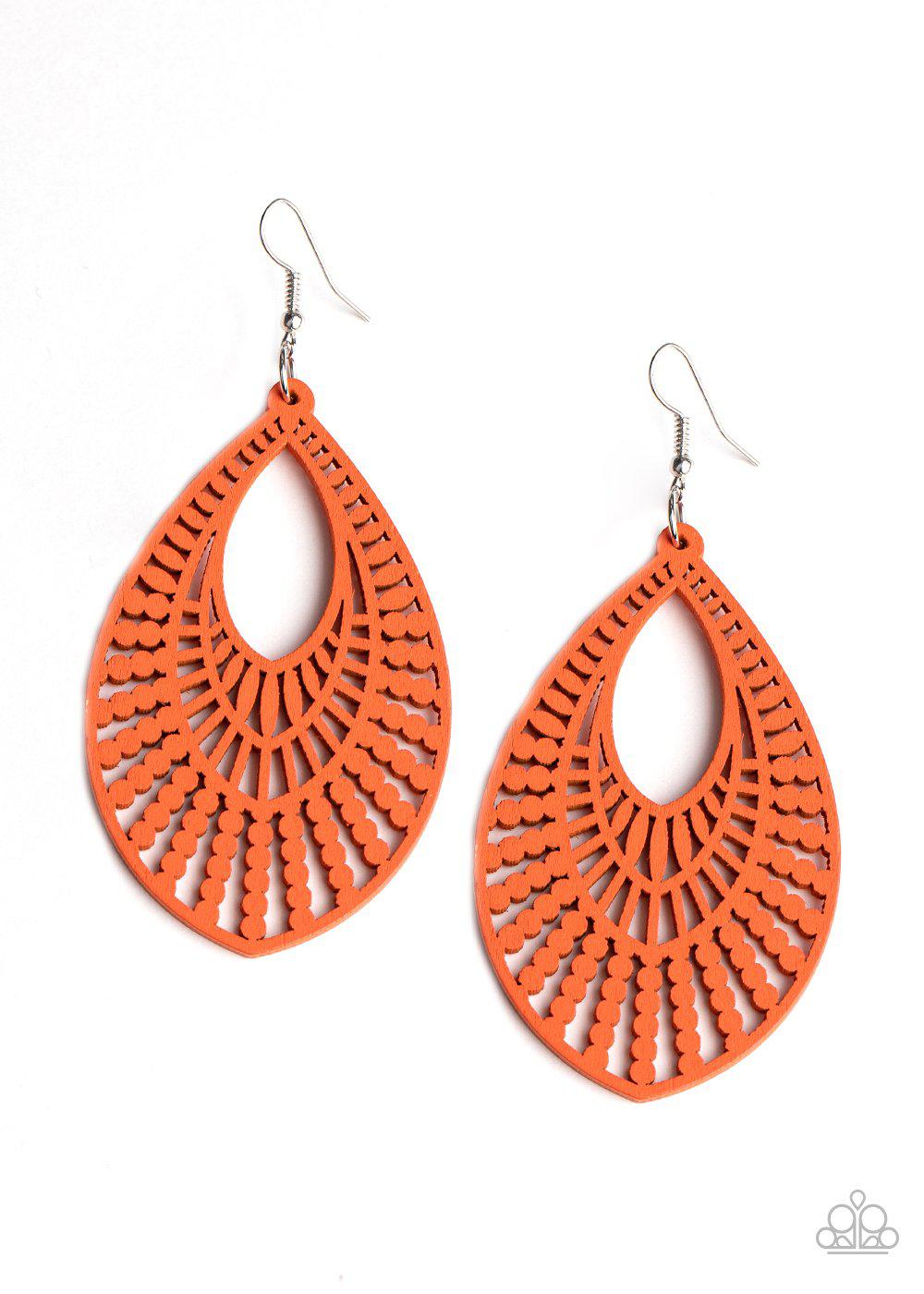 Bermuda Breeze Orange Wood Earrings - Paparazzi Accessories- lightbox - CarasShop.com - Paparazzi Jewelry by Cara Jewels