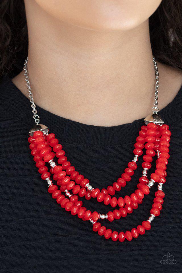 Best POSH-ible Taste Red Necklace - Paparazzi Accessories- on model - CarasShop.com - Paparazzi Jewelry by Cara Jewels