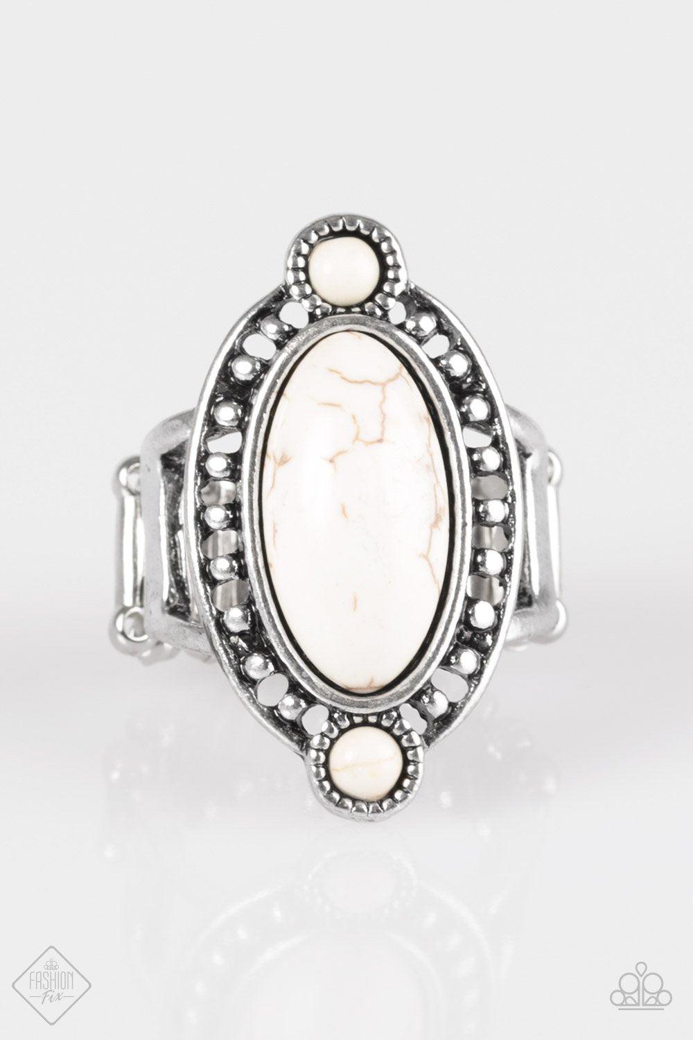 Bet Your Boots White Stone Ring - Paparazzi Accessories- lightbox - CarasShop.com - Paparazzi Jewelry by Cara Jewels