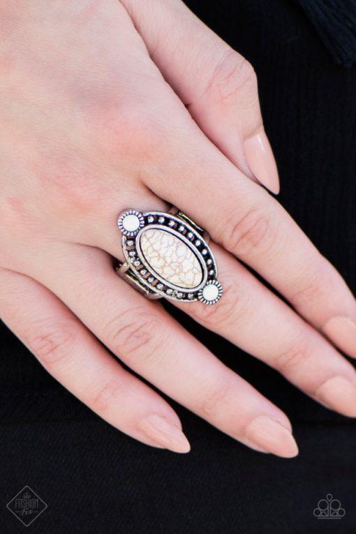 Bet Your Boots White Stone Ring - Paparazzi Accessories- on model - CarasShop.com - Paparazzi Jewelry by Cara Jewels