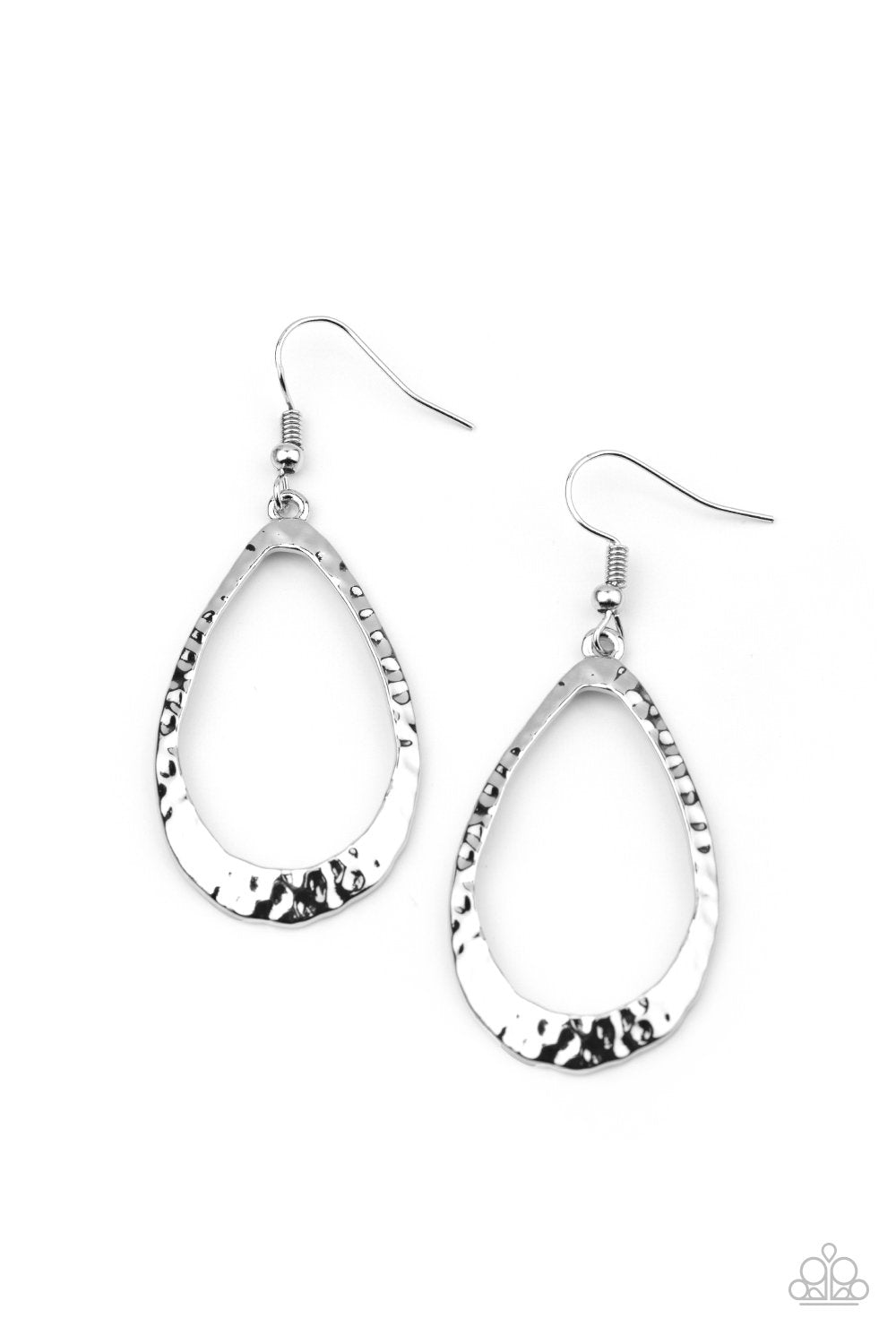 BEVEL-Headed Brilliance Silver Teardrop Earrings - Paparazzi Accessories- lightbox - CarasShop.com - Paparazzi Jewelry by Cara Jewels