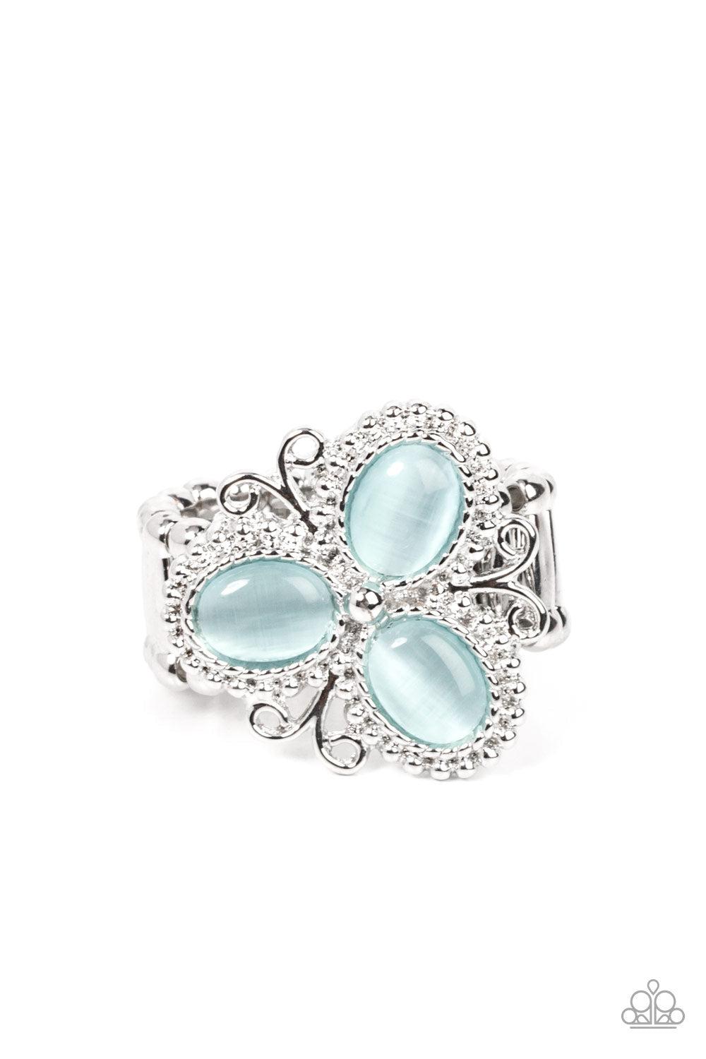 Bewitched Blossoms Blue Cat's Eye Stone Ring - Paparazzi Accessories- lightbox - CarasShop.com - Paparazzi Jewelry by Cara Jewels