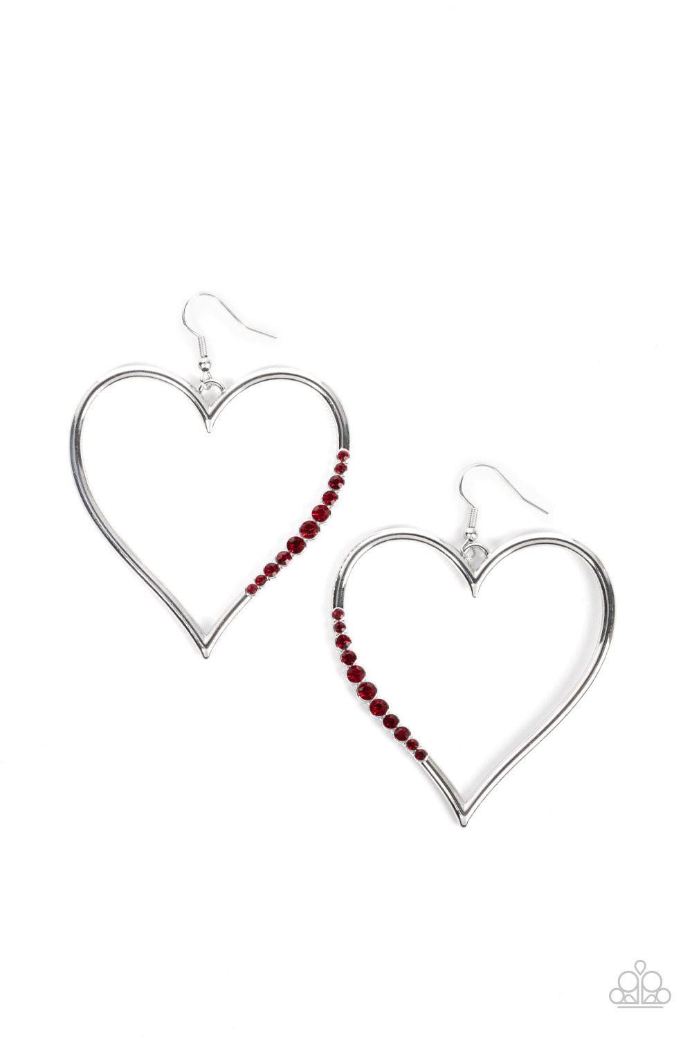 Bewitched Kiss Red Rhinestone Heart Earrings - Paparazzi Accessories- lightbox - CarasShop.com - Paparazzi Jewelry by Cara Jewels