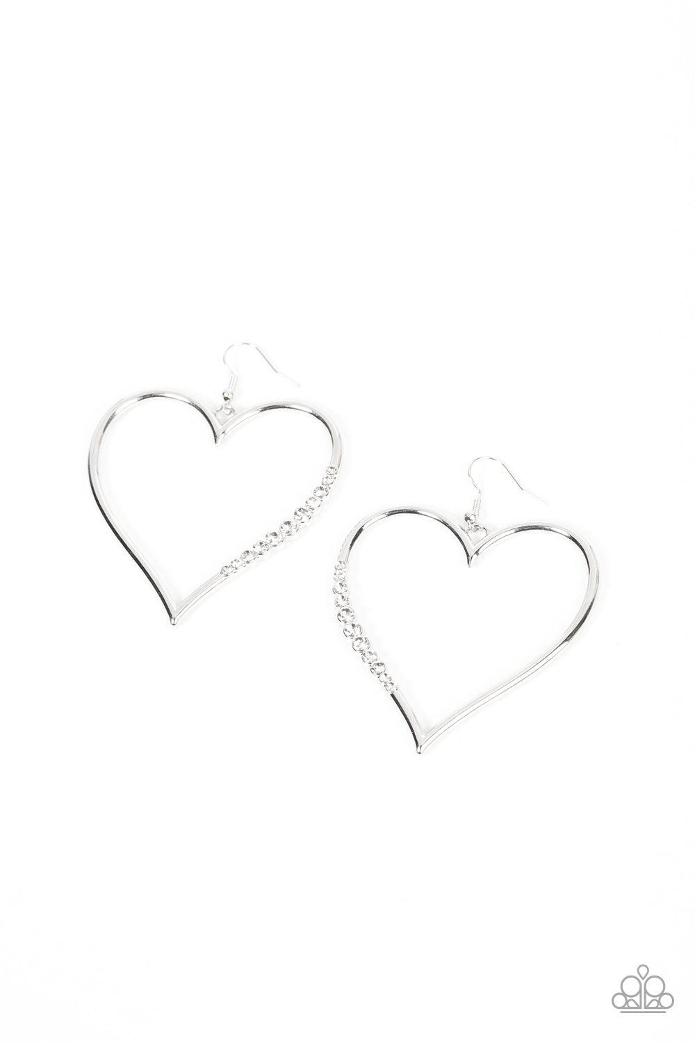 Bewitched Kiss White Rhinestone Heart Earrings - Paparazzi Accessories- lightbox - CarasShop.com - Paparazzi Jewelry by Cara Jewels