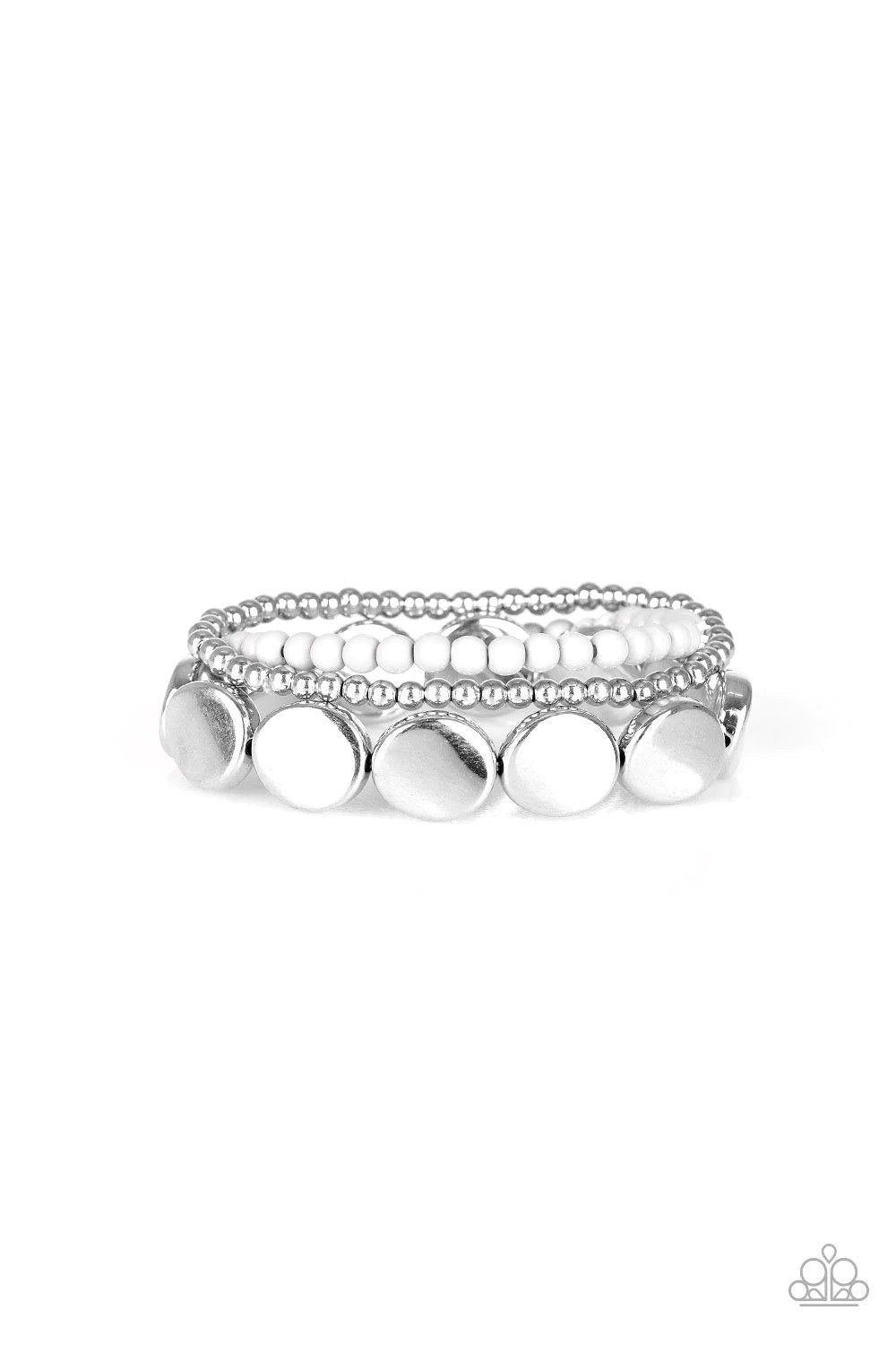 Beyond The Basics White Bracelet - Paparazzi Accessories- lightbox - CarasShop.com - Paparazzi Jewelry by Cara Jewels