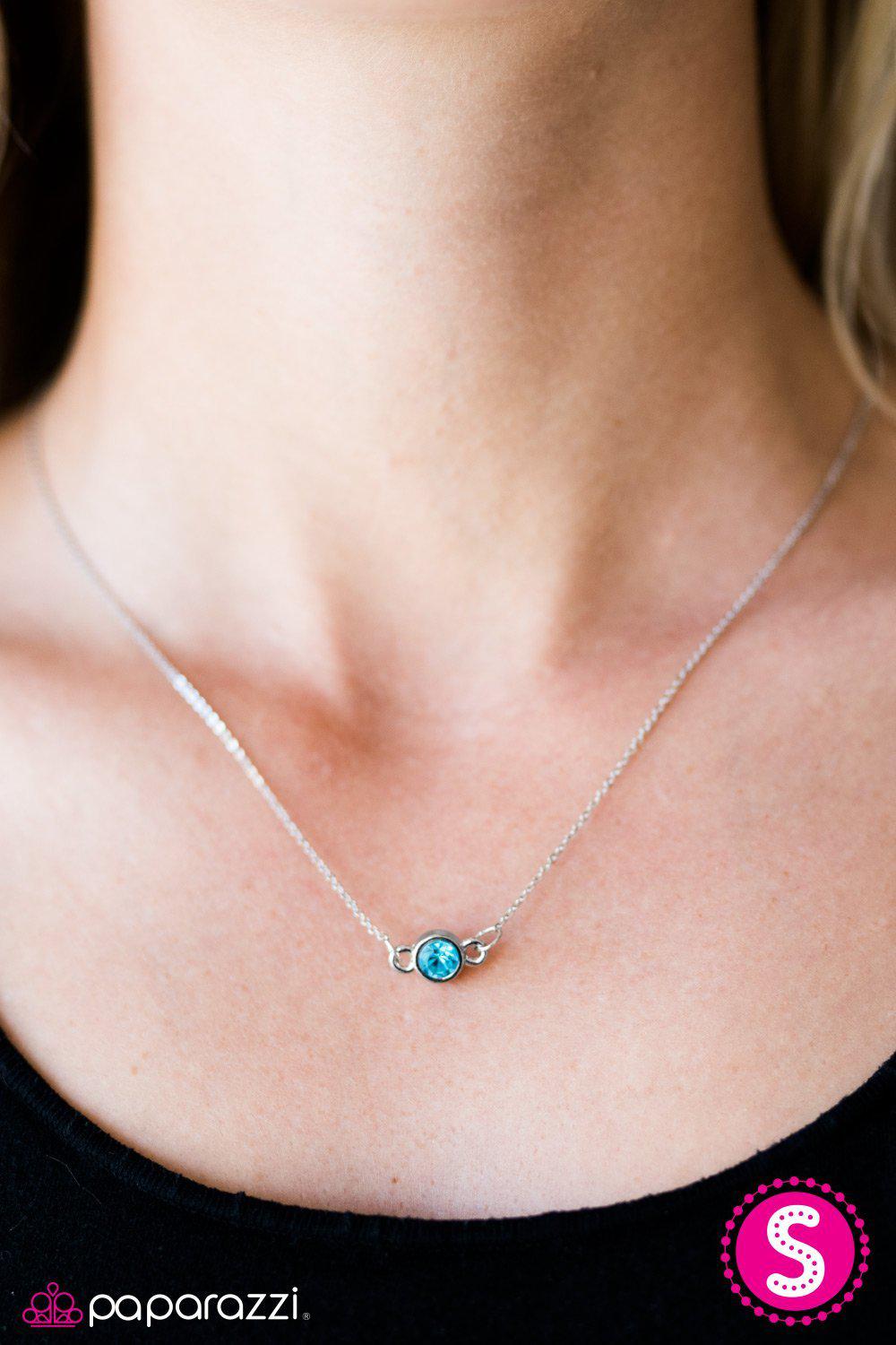 Beyond The Stars Blue Gem and Silver Necklace - Paparazzi Accessories- on model - CarasShop.com - Paparazzi Jewelry by Cara Jewels