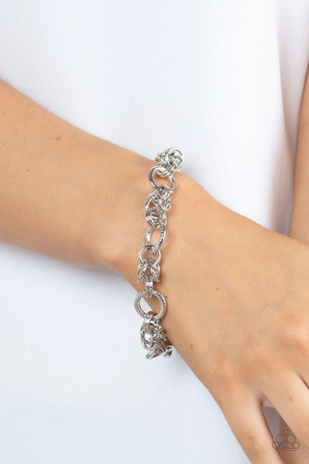 Big City Chic Silver Bracelet - Paparazzi Accessories- on model - CarasShop.com - Paparazzi Jewelry by Cara Jewels