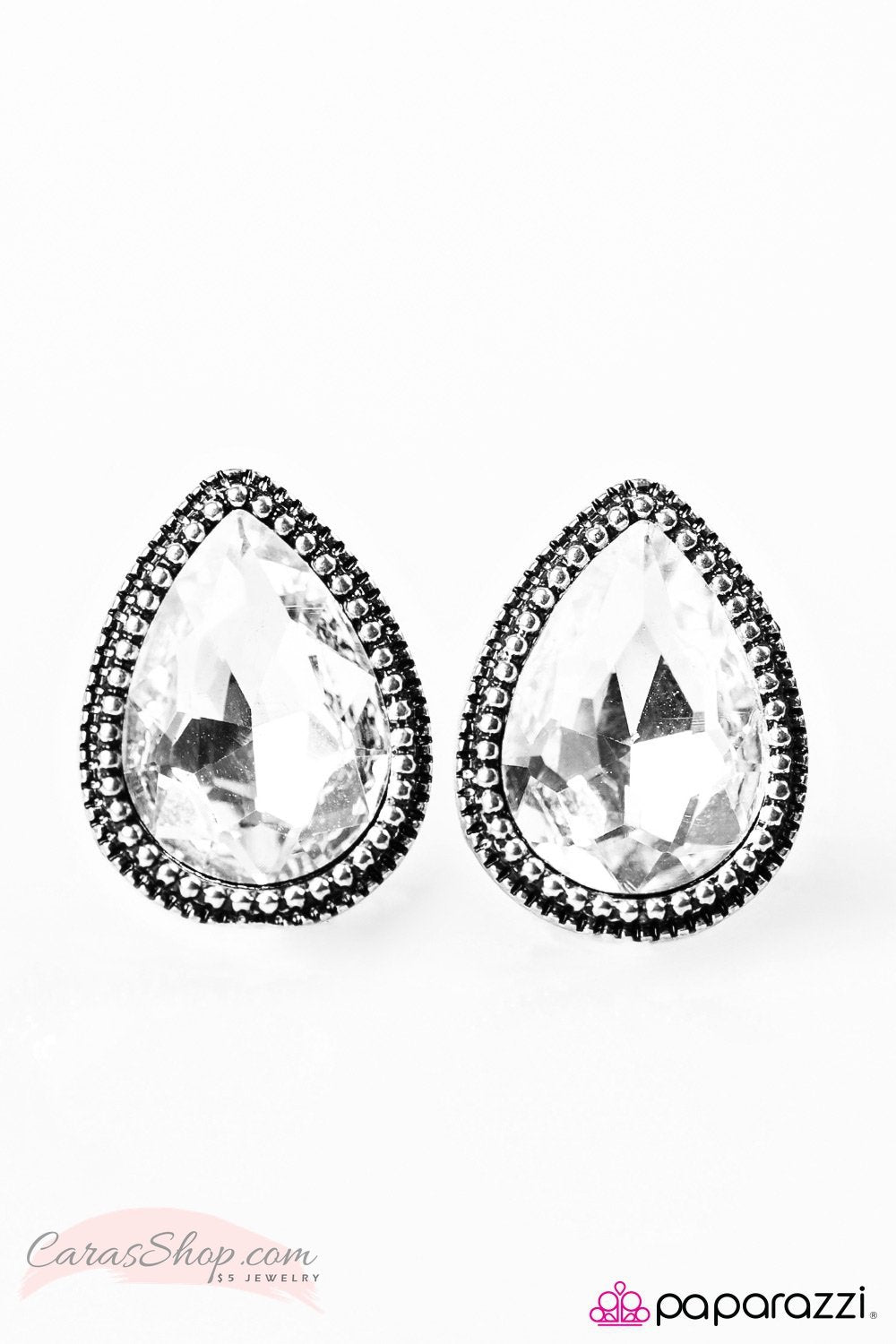 Big City Romance - White Teardrop Gem Post Earrings - Paparazzi Accessories- lightbox - CarasShop.com - Paparazzi Jewelry by Cara Jewels
