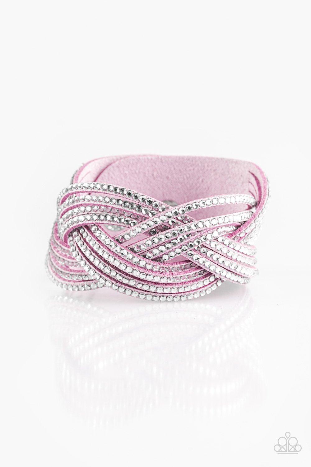 Big City Shimmer Purple and White Braided Wrap Snap Bracelet - Paparazzi Accessories- lightbox - CarasShop.com - Paparazzi Jewelry by Cara Jewels