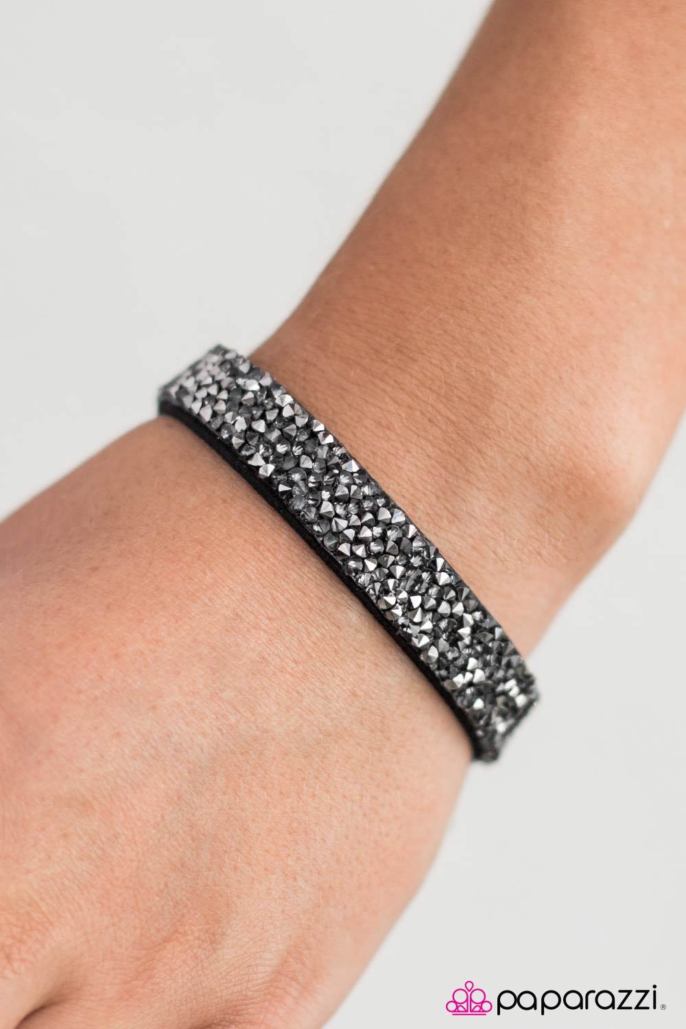 Big Girls Don't Cry Black and Silver Urban Wrap Snap Bracelet - Paparazzi Accessories- on model - CarasShop.com - Paparazzi Jewelry by Cara Jewels
