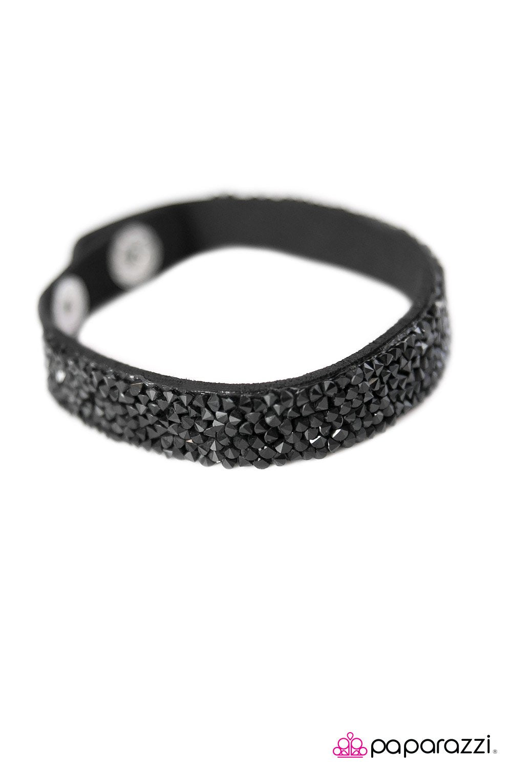 Big Girls Don't Cry Black Rhinestone Urban Wrap Snap Bracelet - Paparazzi Accessories- lightbox - CarasShop.com - Paparazzi Jewelry by Cara Jewels
