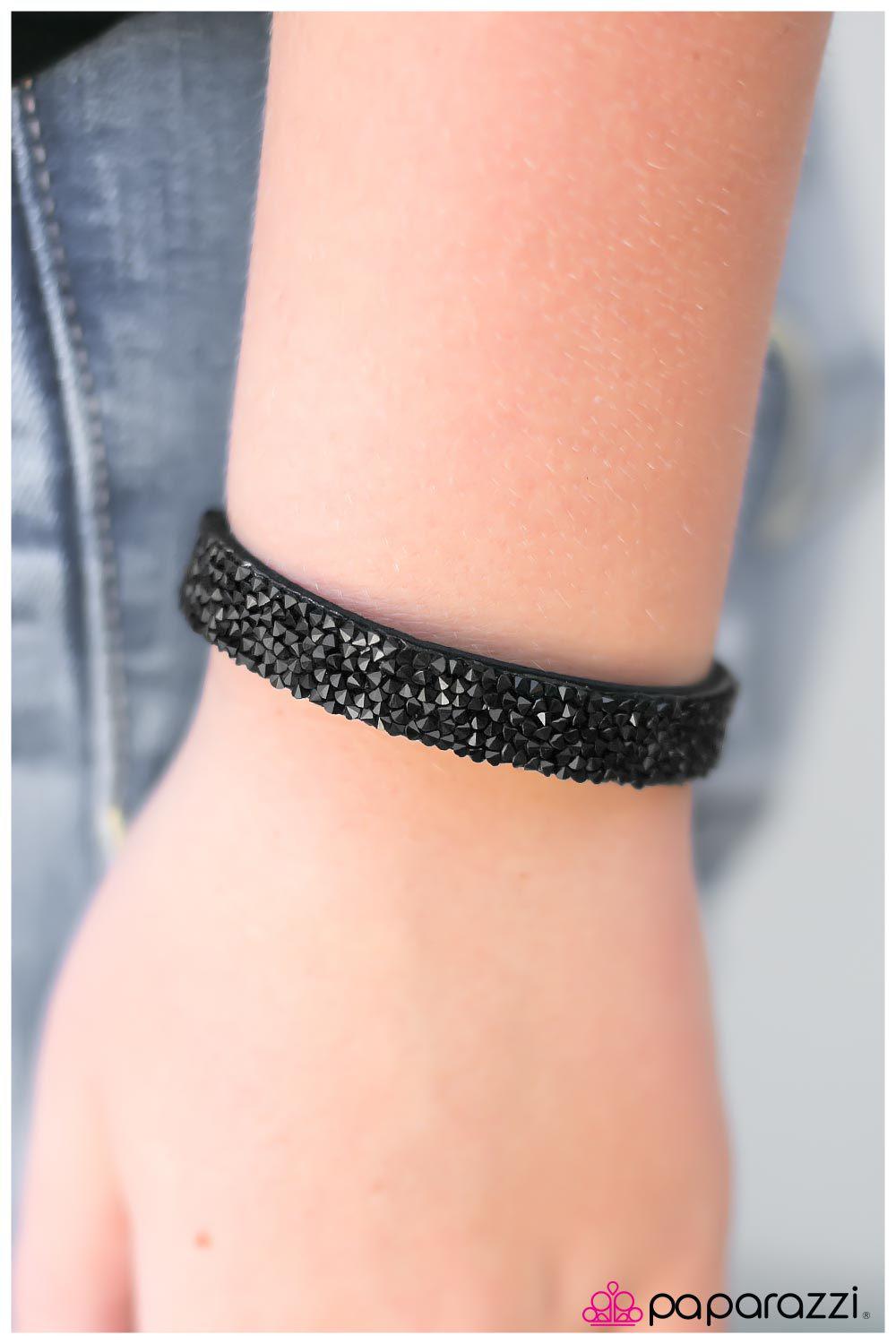 Big Girls Don't Cry Black Rhinestone Urban Wrap Snap Bracelet - Paparazzi Accessories- on model - CarasShop.com - Paparazzi Jewelry by Cara Jewels