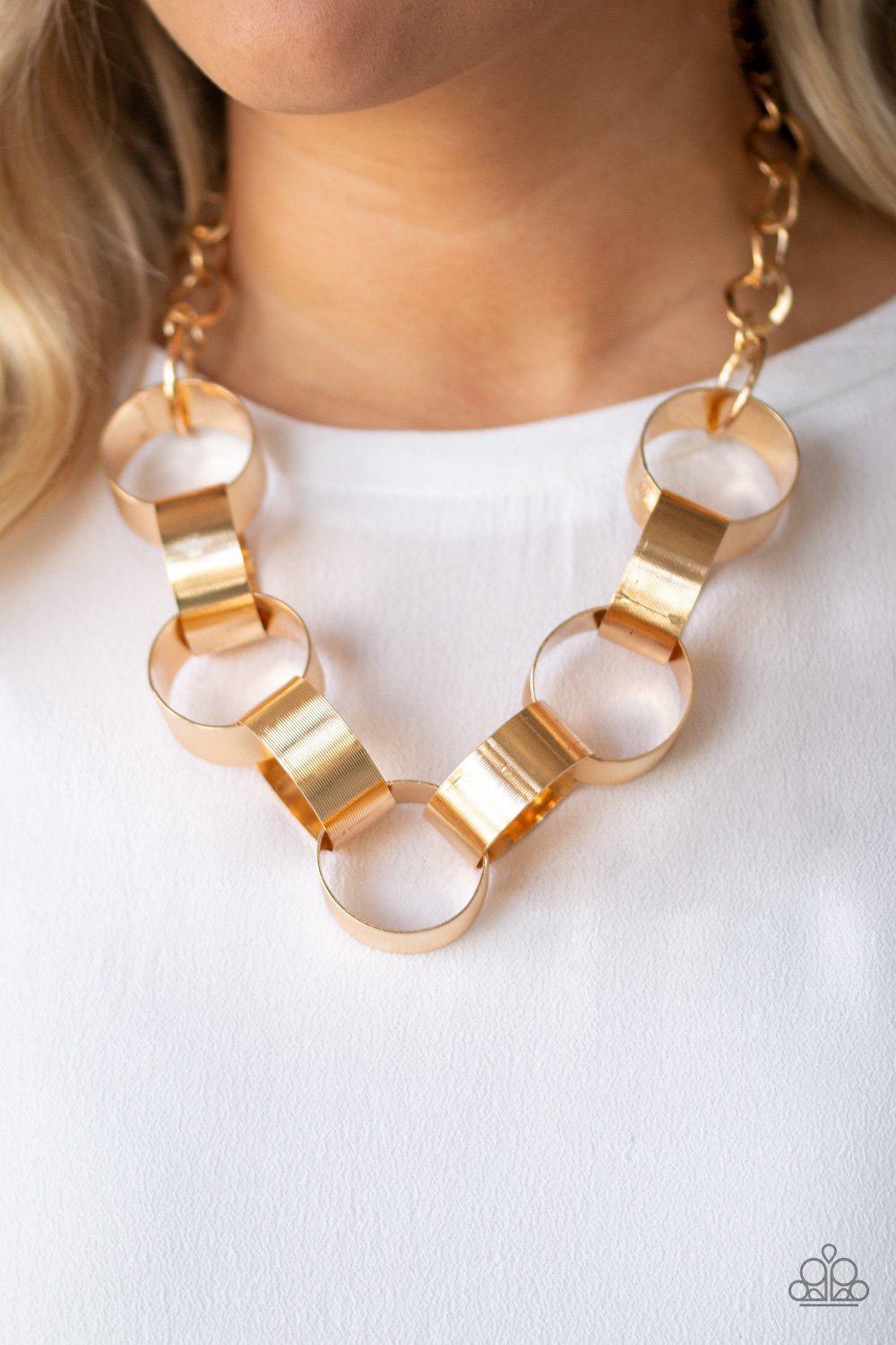 Big Hit Gold Necklace - Paparazzi Accessories- on model - CarasShop.com - Paparazzi Jewelry by Cara Jewels
