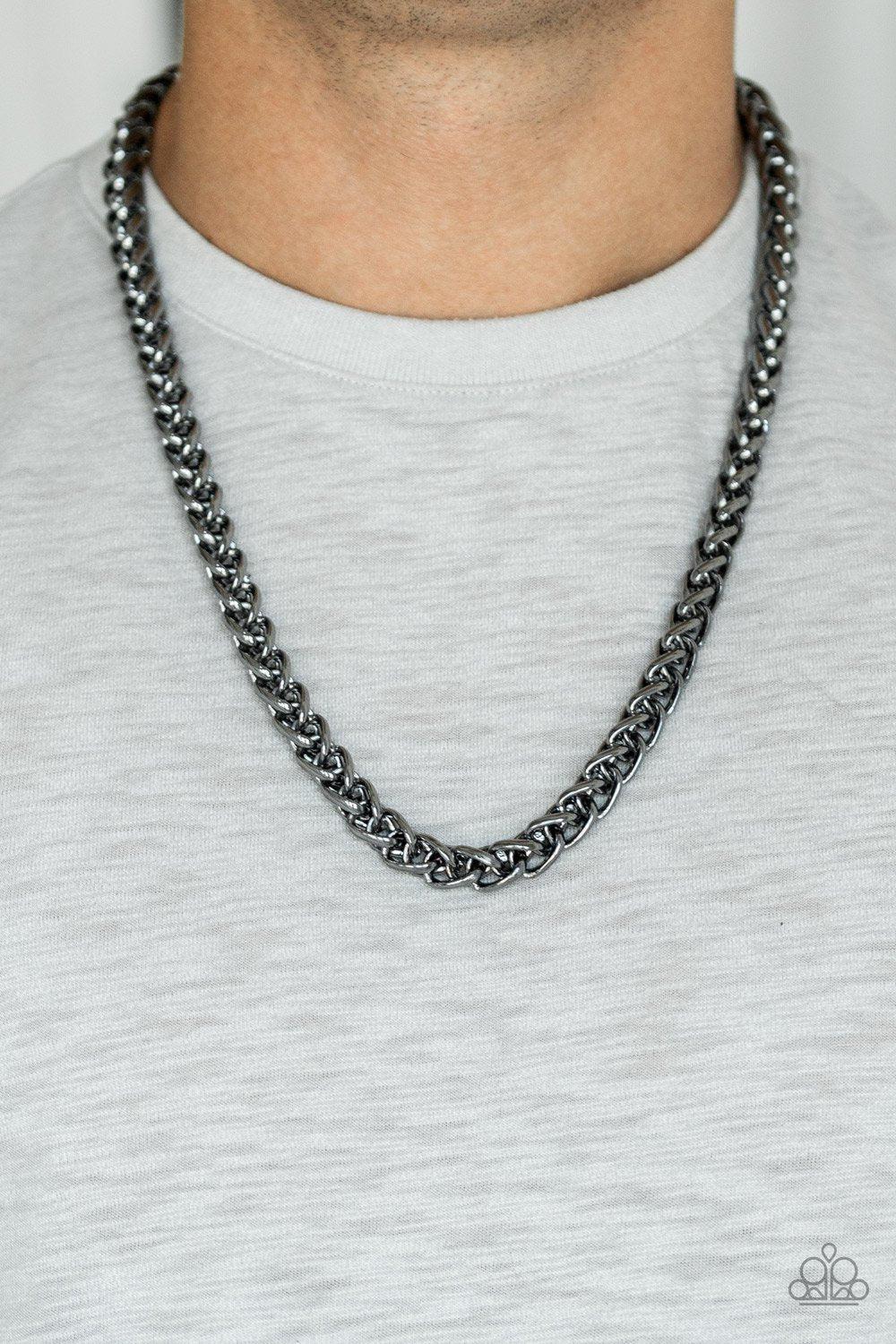 Big Talker Men's Black Chain Necklace - Paparazzi Accessories- on model - CarasShop.com - Paparazzi Jewelry by Cara Jewels