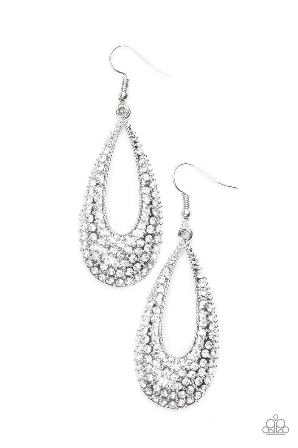 Big-Time Spender White Rhinestone Earrings - Paparazzi Accessories- lightbox - CarasShop.com - Paparazzi Jewelry by Cara Jewels