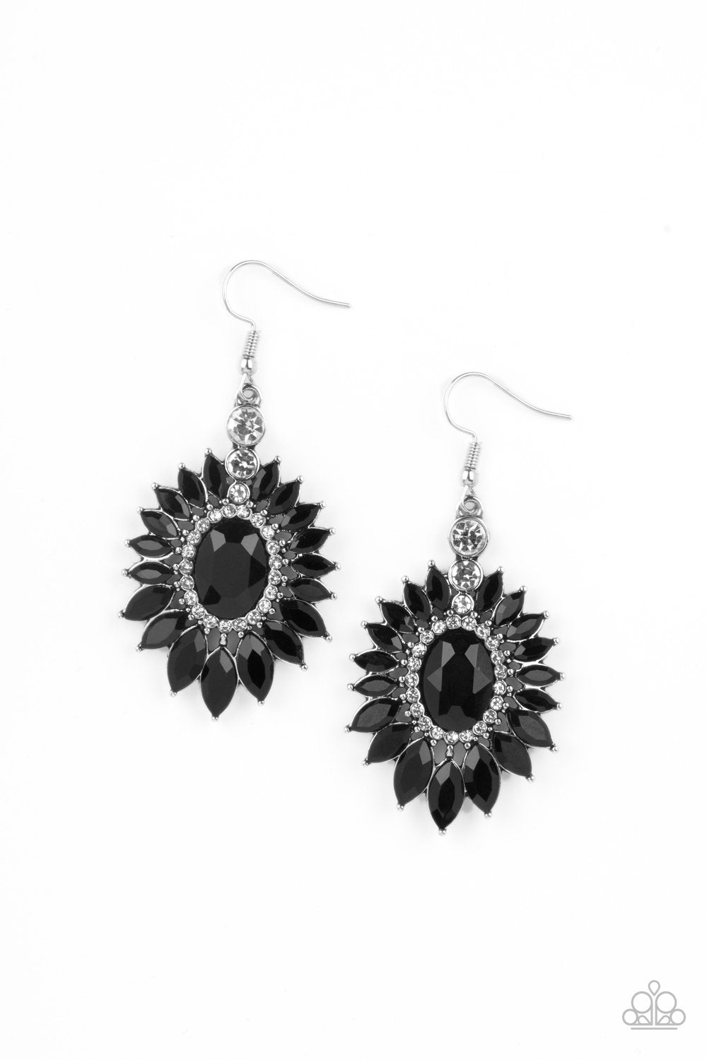 Big Time Twinkle Black and White Rhinestone Earrings - Paparazzi Accessories- lightbox - CarasShop.com - Paparazzi Jewelry by Cara Jewels