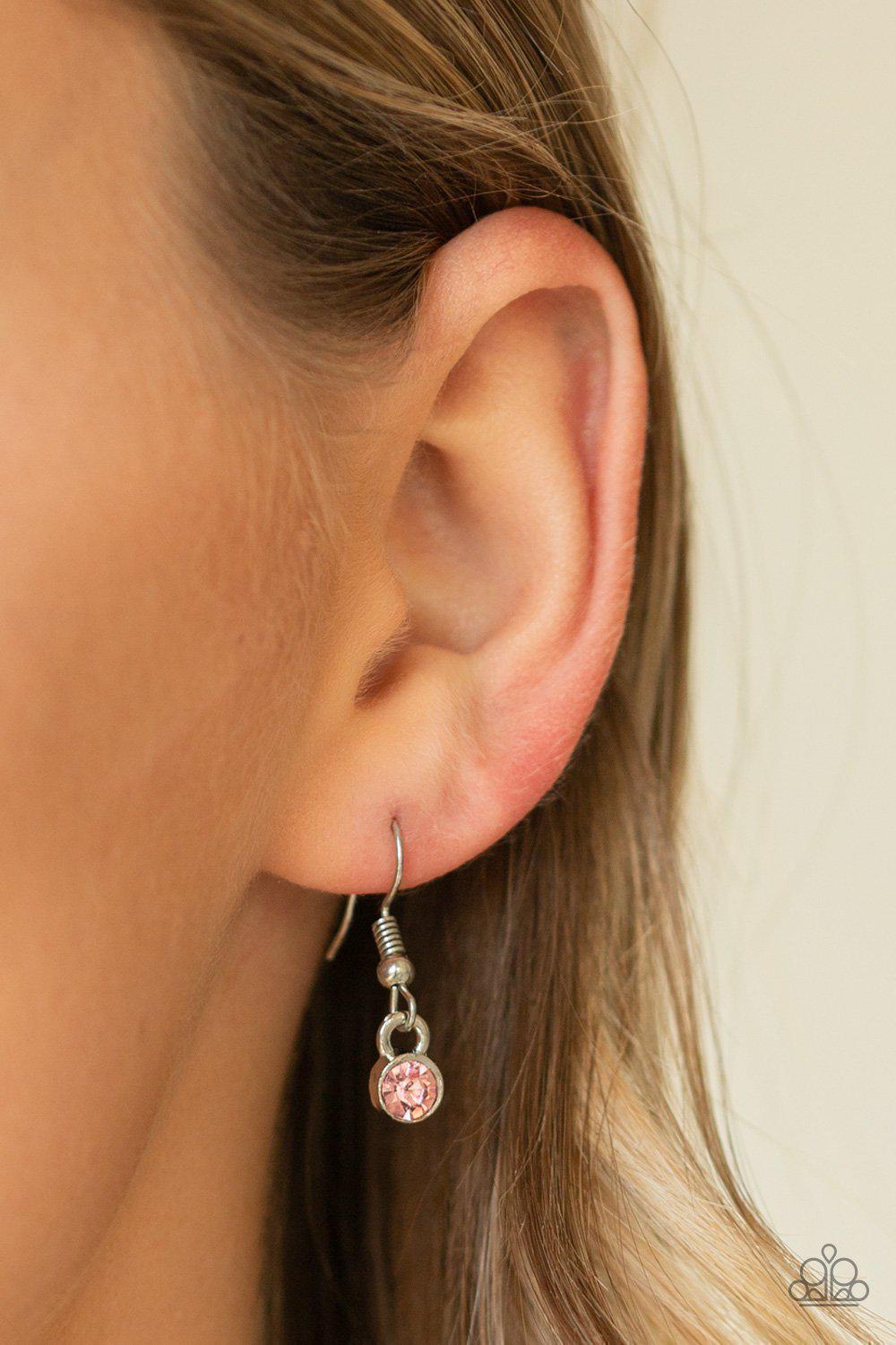 Bighearted Silver and Pink Heart Necklace - Paparazzi Accessories - free matching earrings -CarasShop.com - Paparazzi Jewelry by Cara Jewels