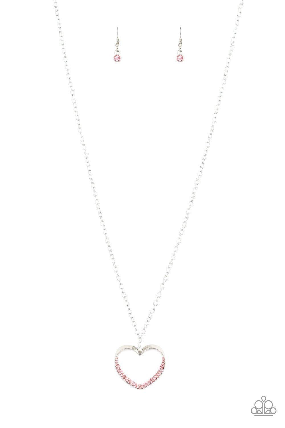 Bighearted Silver and Pink Heart Necklace - Paparazzi Accessories- lightbox - CarasShop.com - Paparazzi Jewelry by Cara Jewels