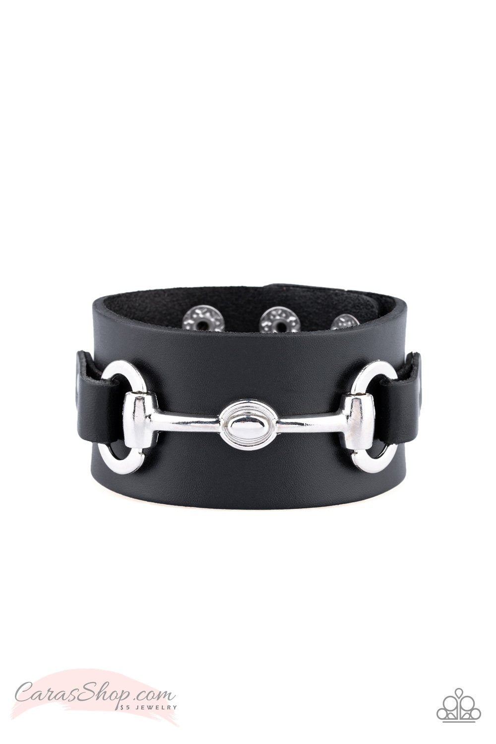 Biker Band - Men's Black Leather Wrap Snap Bracelet - Paparazzi Accessories- lightbox - CarasShop.com - Paparazzi Jewelry by Cara Jewels