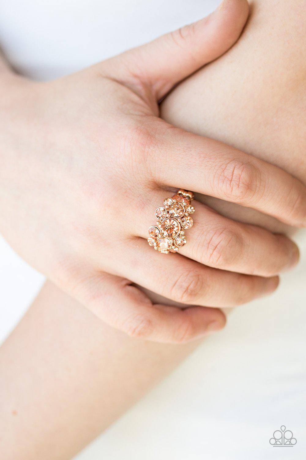 Billion Dollar Bombshell Gold Ring - Paparazzi Accessories- on model - CarasShop.com - Paparazzi Jewelry by Cara Jewels