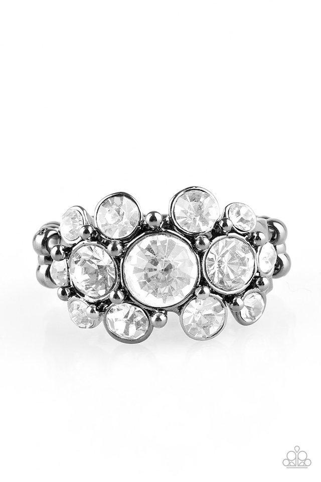 Billion Dollar Bombshell Gunmetal and White Rhinestone Ring - Paparazzi Accessories- lightbox - CarasShop.com - Paparazzi Jewelry by Cara Jewels