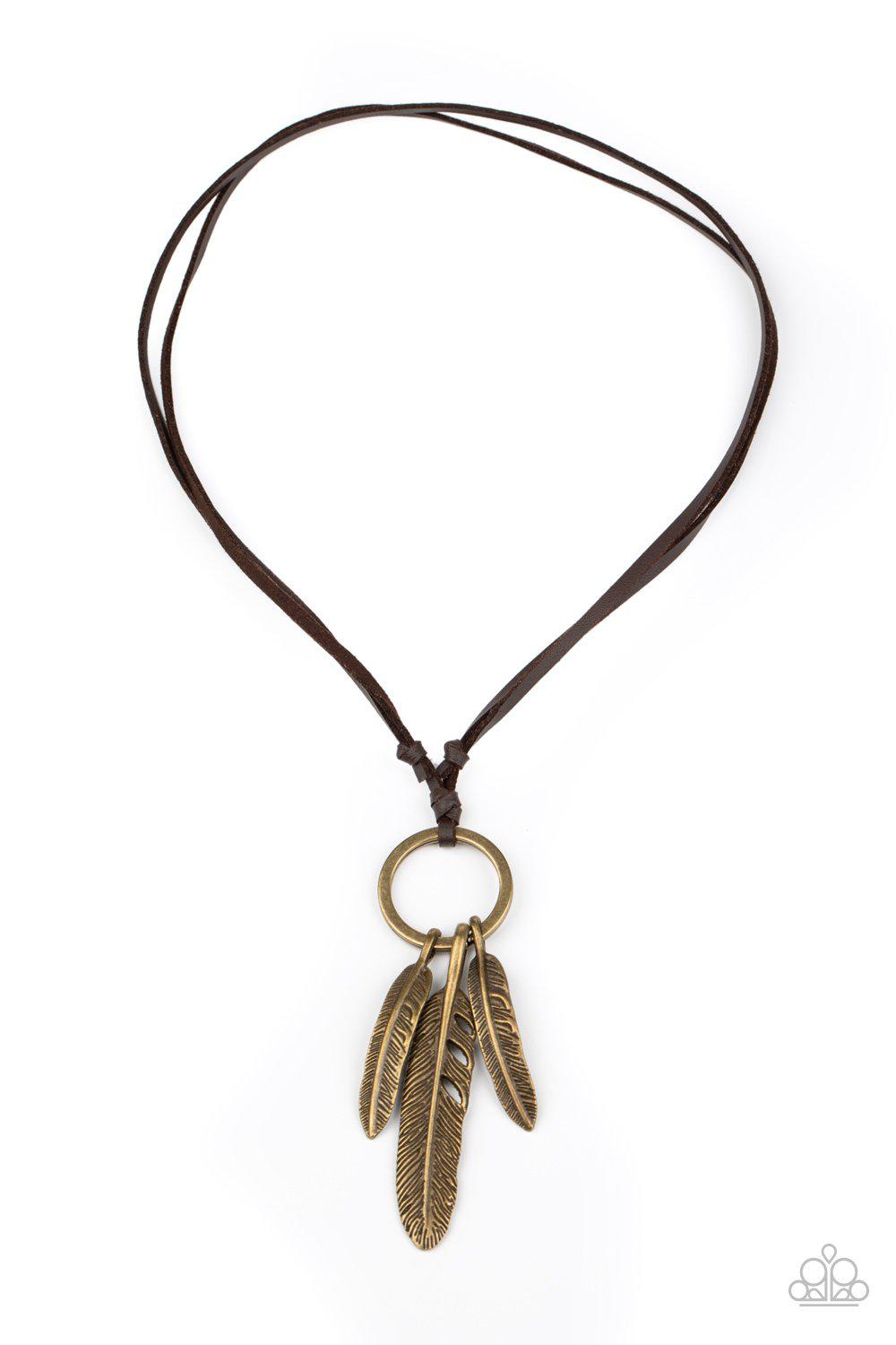 Bird Watcher Brown and Brass Feather Urban Necklace - Paparazzi Accessories- lightbox - CarasShop.com - Paparazzi Jewelry by Cara Jewels