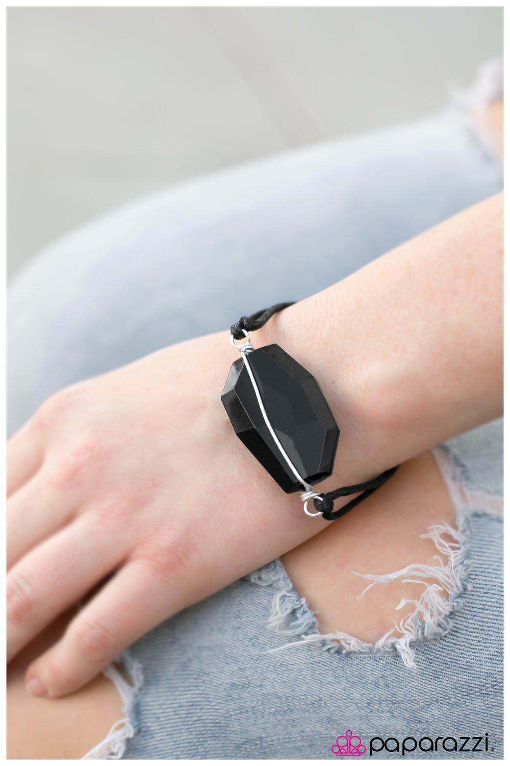 Black EnWRAPture Black Bracelet - Paparazzi Accessories- on model - CarasShop.com - Paparazzi Jewelry by Cara Jewels