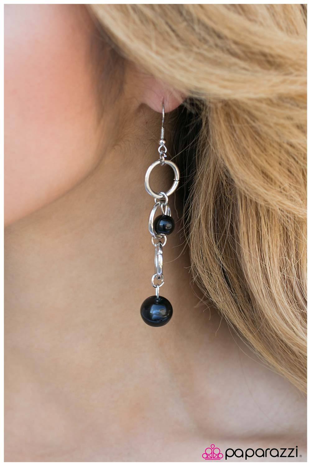 Blast Off Black and Silver Earrings - Paparazzi Accessories- on model - CarasShop.com - Paparazzi Jewelry by Cara Jewels