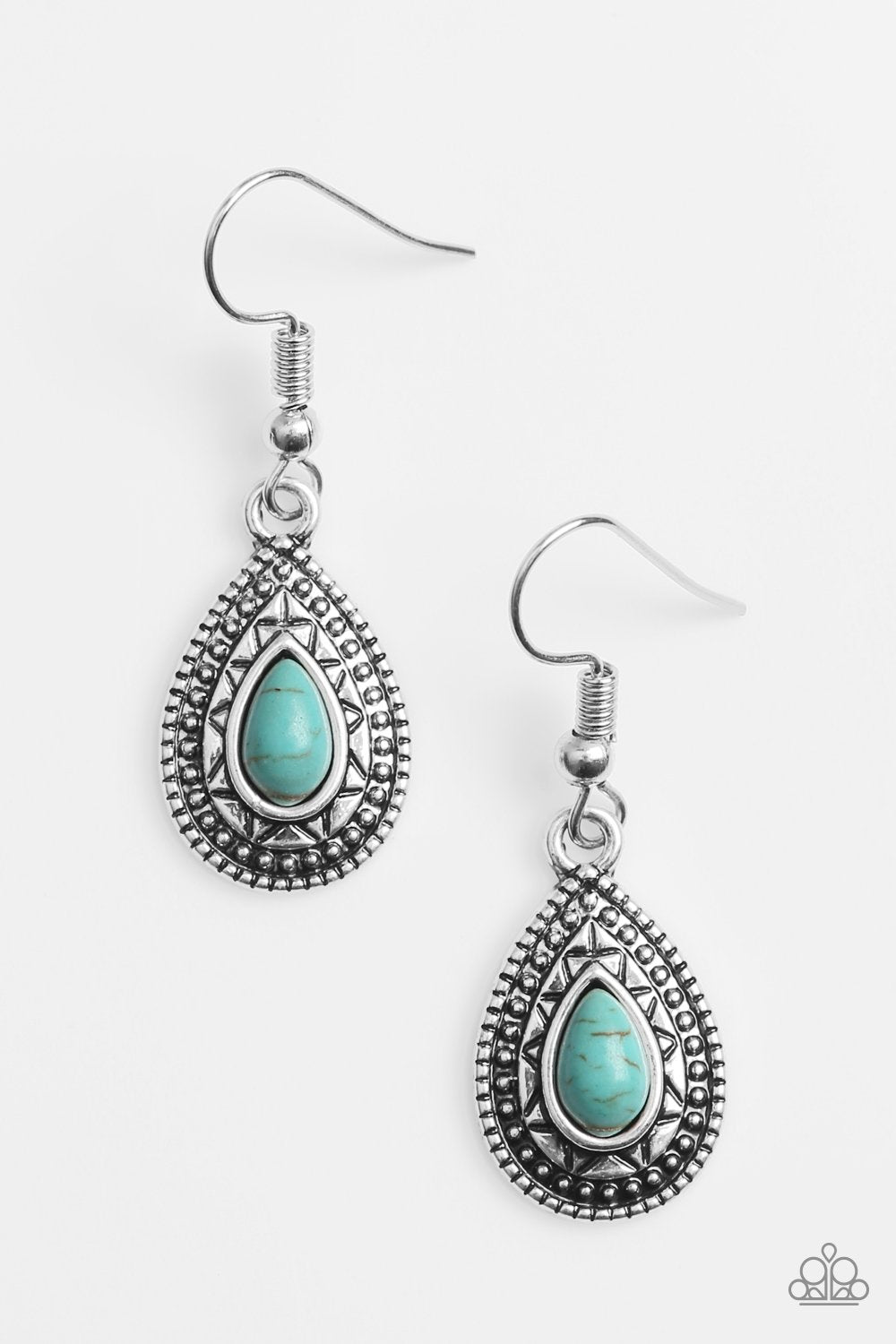 Blazing Beauty Turquoise Blue Stone Teardrop Earrings - Paparazzi Accessories- lightbox - CarasShop.com - Paparazzi Jewelry by Cara Jewels