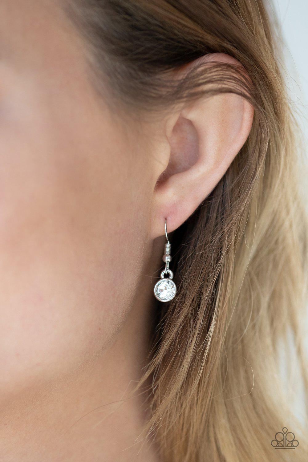 Bless Your Heart Pink and White Rhinestone Heart Necklace - Paparazzi Accessories - free matching earrings -CarasShop.com - Paparazzi Jewelry by Cara Jewels