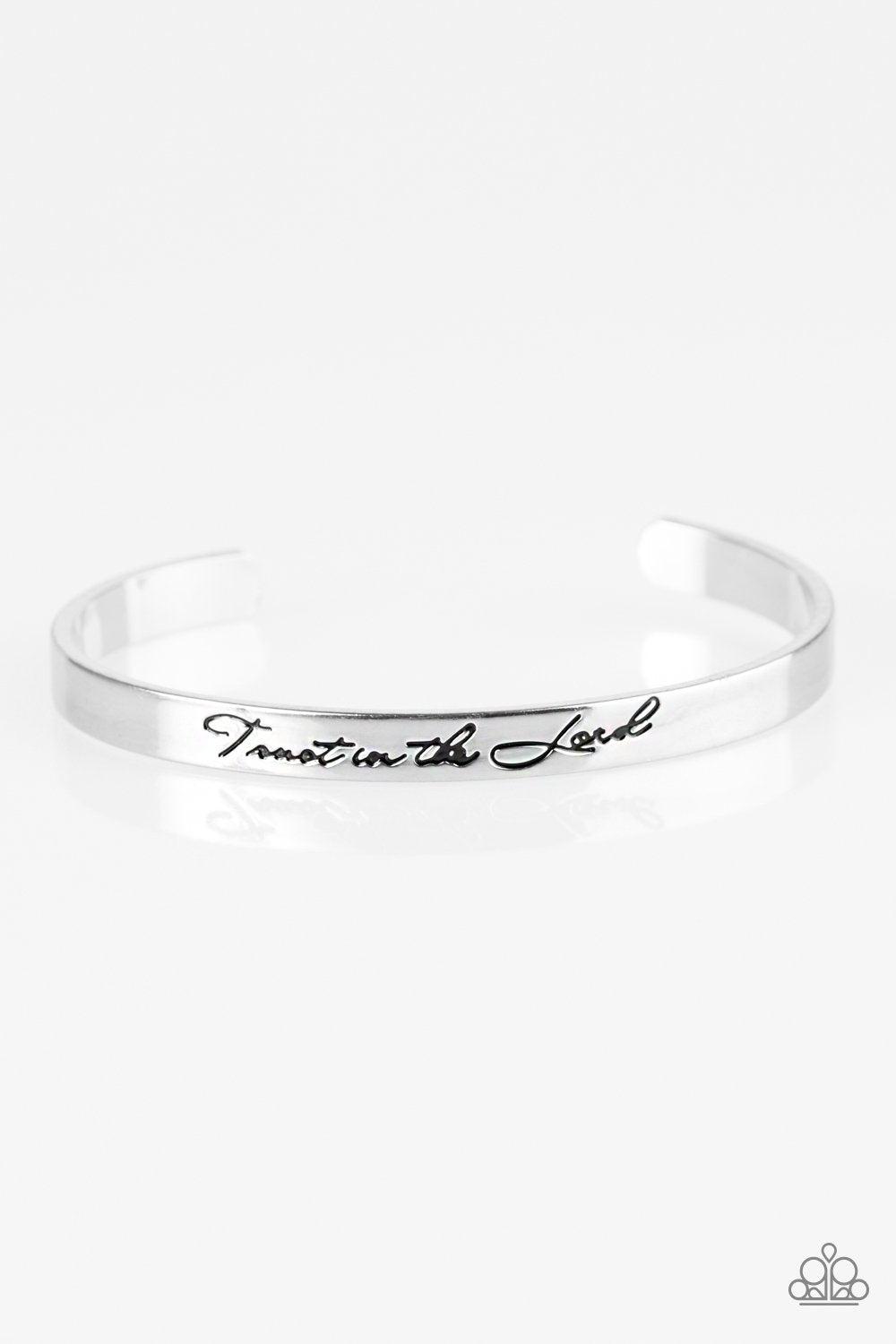 Blessed Is The One Who Trusts Silver Cuff Bracelet - Paparazzi Accessories- lightbox - CarasShop.com - Paparazzi Jewelry by Cara Jewels