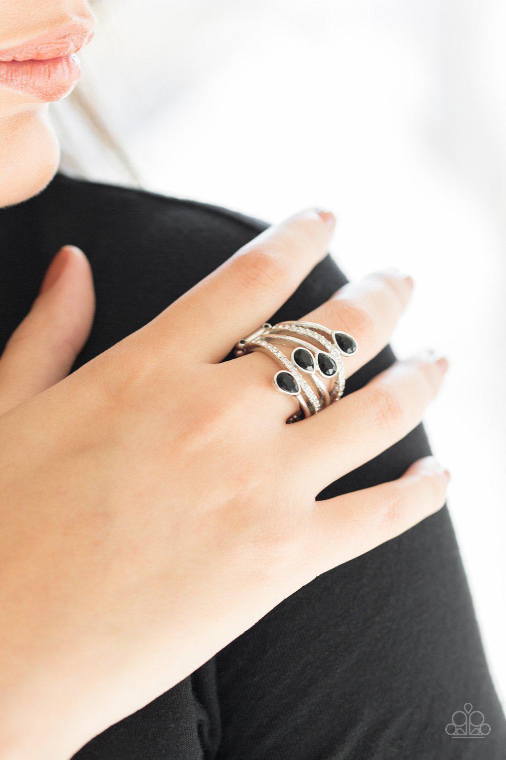 Bling Dream Black Rhinestone Ring - Paparazzi Accessories- on model - CarasShop.com - Paparazzi Jewelry by Cara Jewels