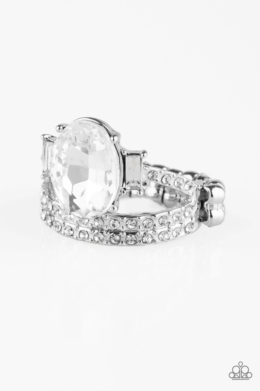 Bling Queen White Rhinestone Ring - Paparazzi Accessories- lightbox - CarasShop.com - Paparazzi Jewelry by Cara Jewels