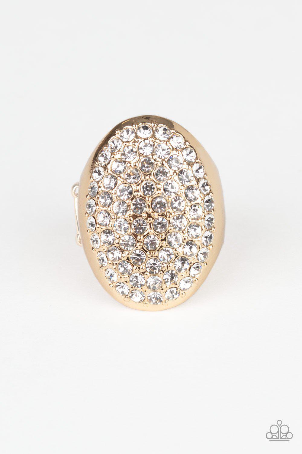 Bling Scene Gold and White Rhinestone Ring - Paparazzi Accessories- lightbox - CarasShop.com - Paparazzi Jewelry by Cara Jewels