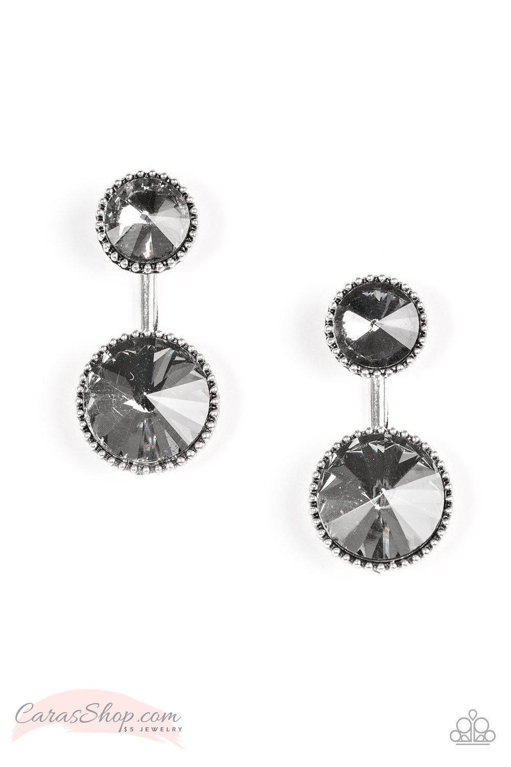 Bling Squad - Silver Gem Double-sided Post Earrings - Paparazzi Accessories- lightbox - CarasShop.com - Paparazzi Jewelry by Cara Jewels