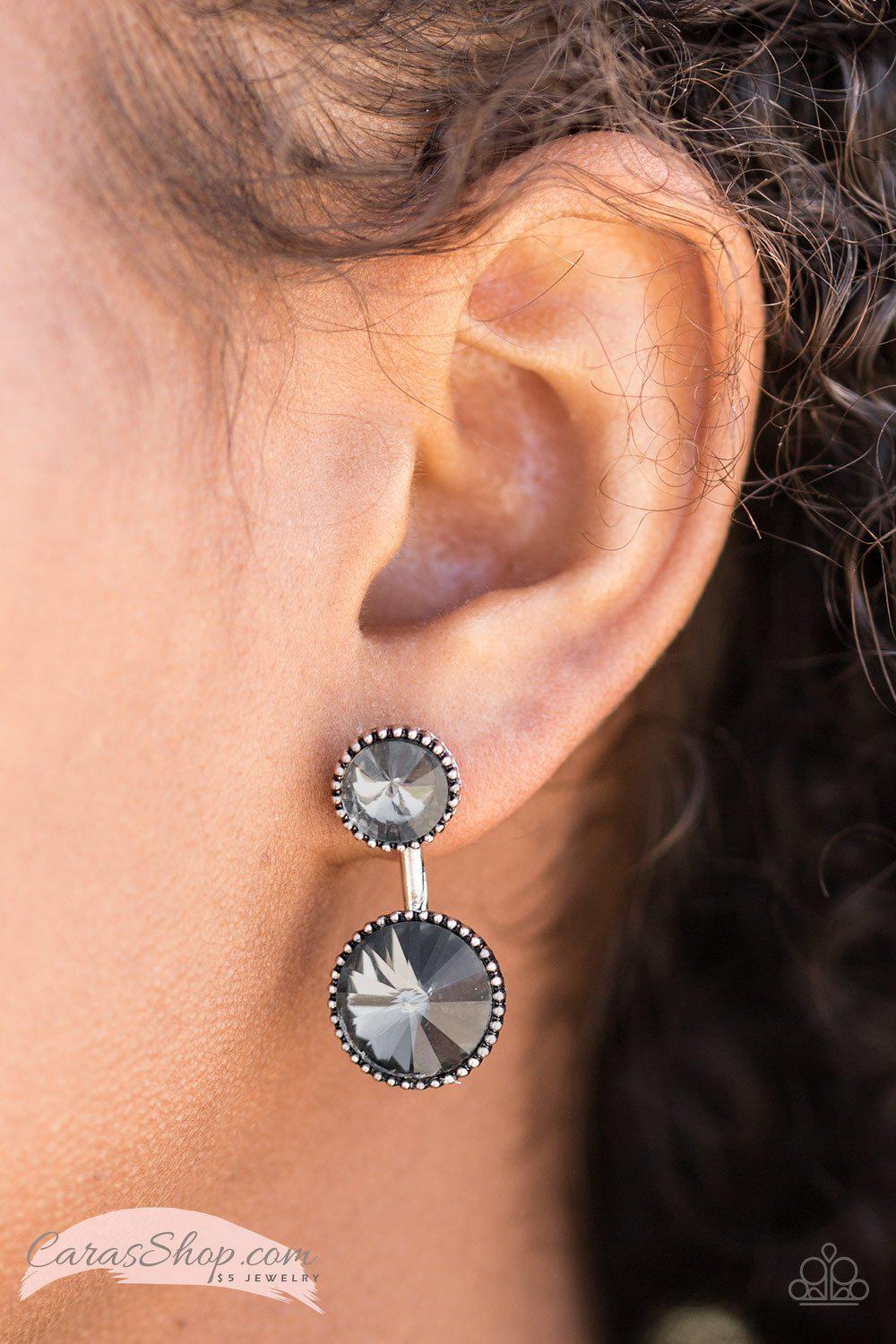 Bling Squad - Silver Gem Double-sided Post Earrings - Paparazzi Accessories- on model - CarasShop.com - Paparazzi Jewelry by Cara Jewels
