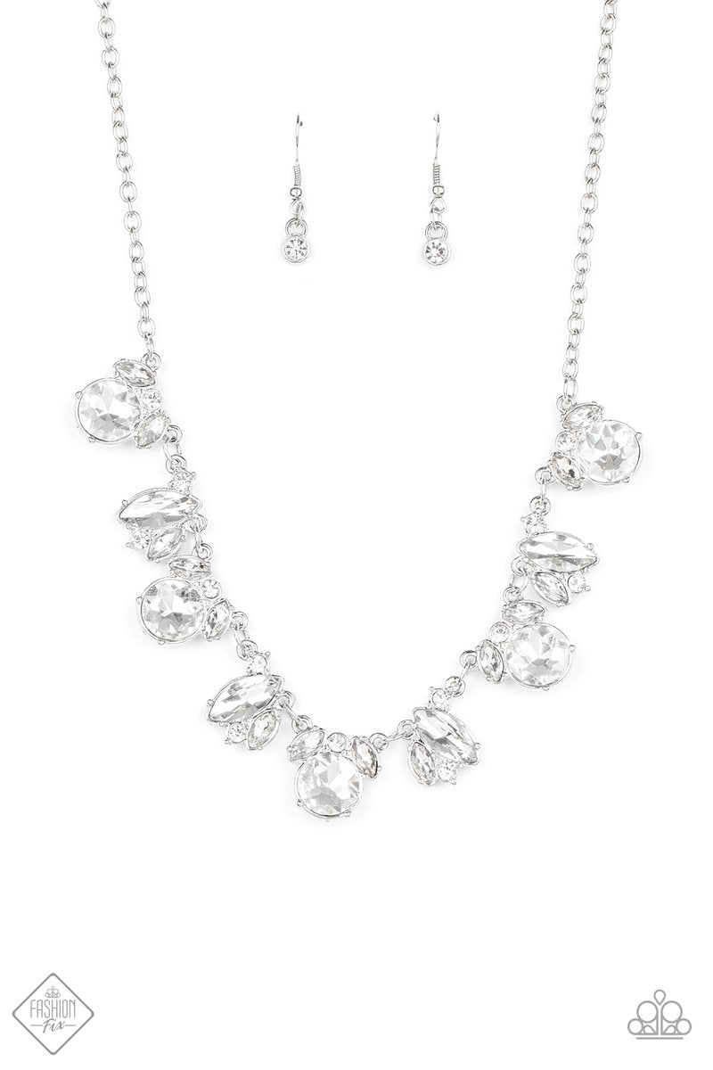 BLING To Attention White Rhinestone Necklace - Paparazzi Accessories- lightbox - CarasShop.com - Paparazzi Jewelry by Cara Jewels
