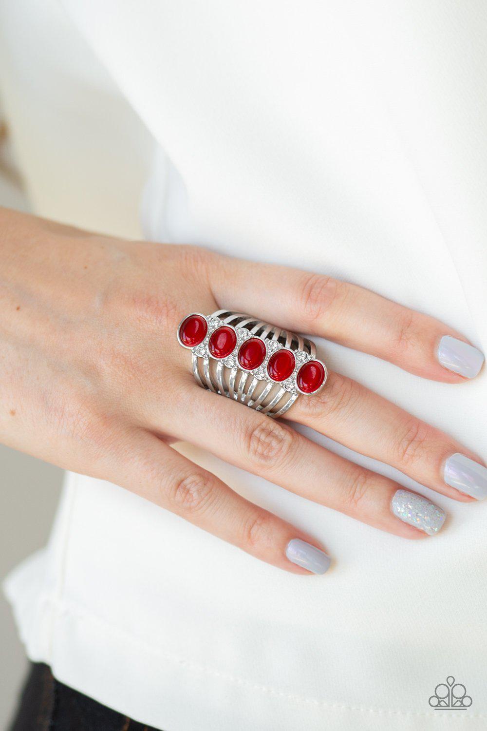 BLING Your Heart Out Red Moonstone Ring - Paparazzi Accessories- on model - CarasShop.com - Paparazzi Jewelry by Cara Jewels